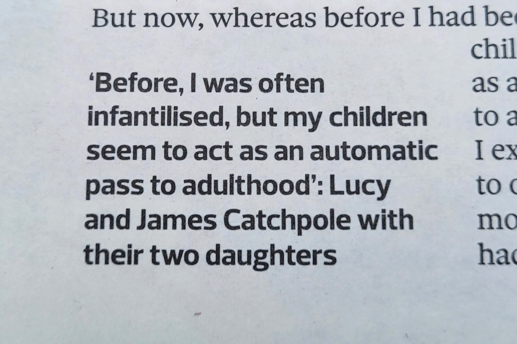 'Before, I was often infantilised, but my children seem to act as an automatic pass to adulthood': Lucy and James Catchpole with their two daughters - Observer Magazine