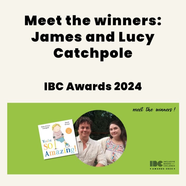 Screenshot. Text reads: Meet the winners: James and Lucy Catchpole. IBC Awards 2024. Photo shows Lucy and James Catchpole, next to a copy of You're So Amazing.