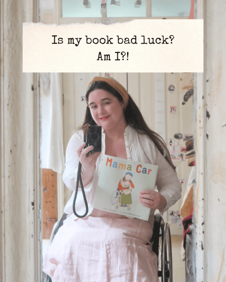 ‘Is my book bad luck? Am I?!’ Photo is another frame similar to the first - I’m smiling and look slightly quizzical.