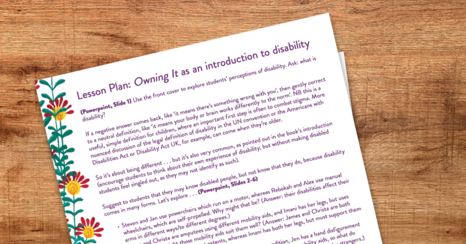 Title of text reads 'Owning It: Introduction to disability'