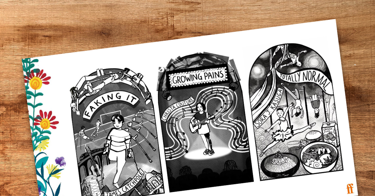 Illustration of title pages - James Catchpole - Faking It -Christa Couture - Growing Pains,